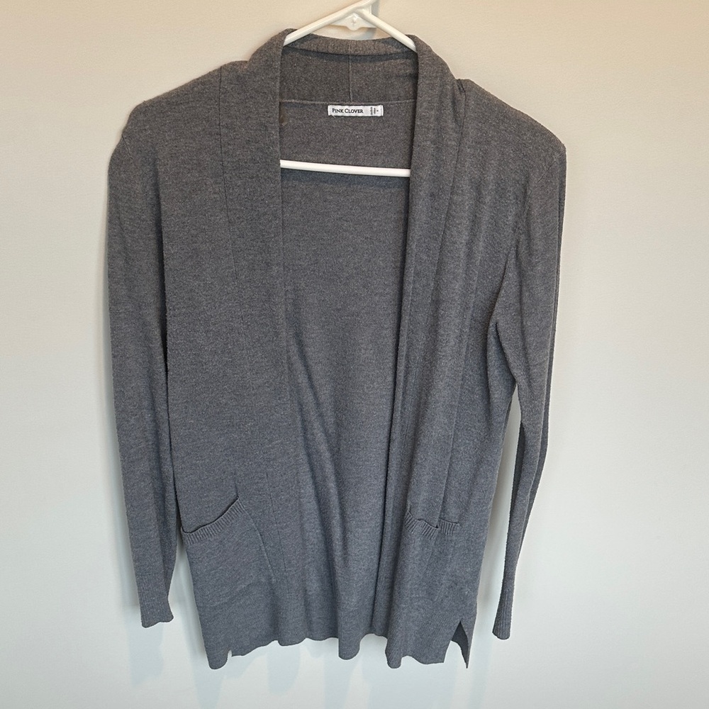 Pink Clover Gray Open Front Cardigan